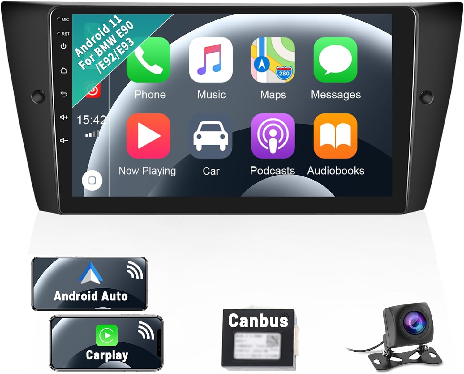 Android 11 Car Stereo with Wireless Apple Carplay Android Auto for BMW 3 Series 2005-2011 (E90/E91/E92/E93) 9 Inch HD Touchscreen Car Radio with Backup Camera GPS Navigation WiFi HiFi SWC Bluetooth FM