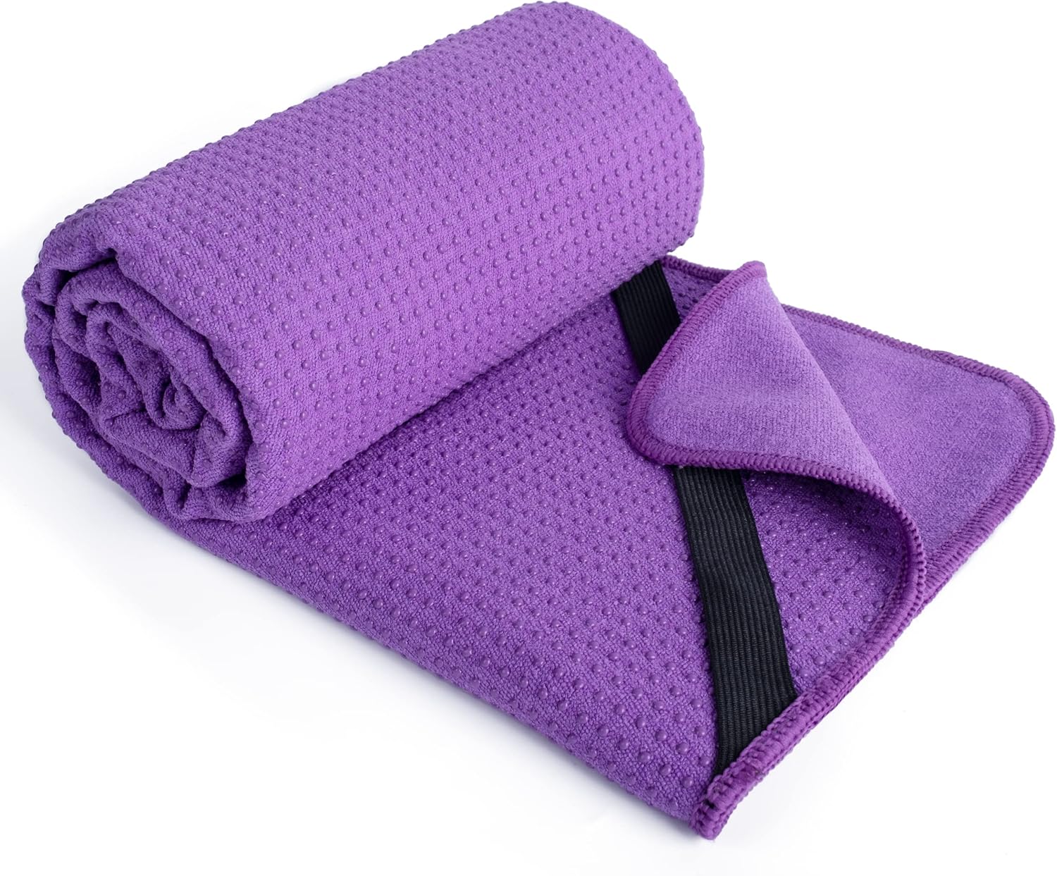 POLYTE Microfiber Hot Yoga Towel Mat with Non-Slip Silicone Grip and Secure Fit Elastic Straps, 24 x 72 in (Purple)