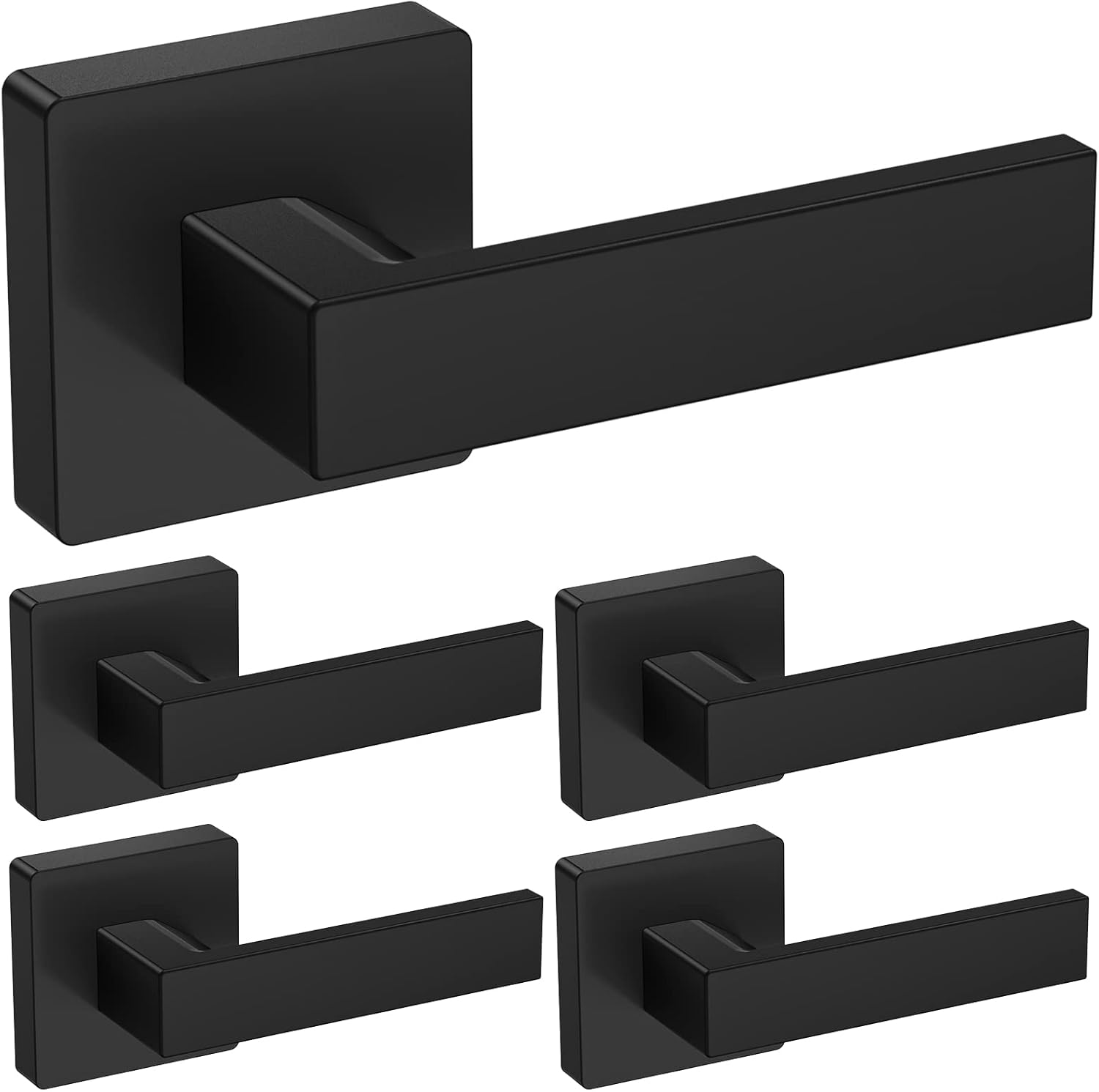 TICONN Dummy Door Handle, Heavy Duty Reversible Square Dummy Door Lever for Indoor, Bedroom, Closet (5 Pack, Rear Mount, Matte Black)