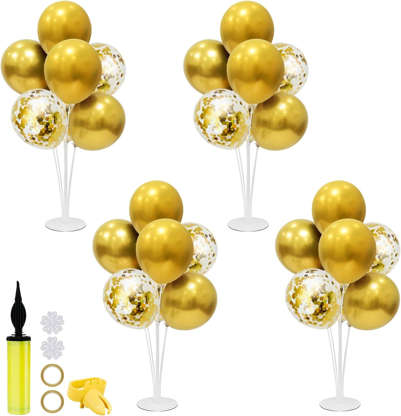 4Set Gold Balloon Stand, Gold Balloon Centerpieces for Table, Birthday Wedding Anniversary Bridal Shower Engagement Mother' Day Father' Day Happy New Year Graduation Party Decorations(gold)