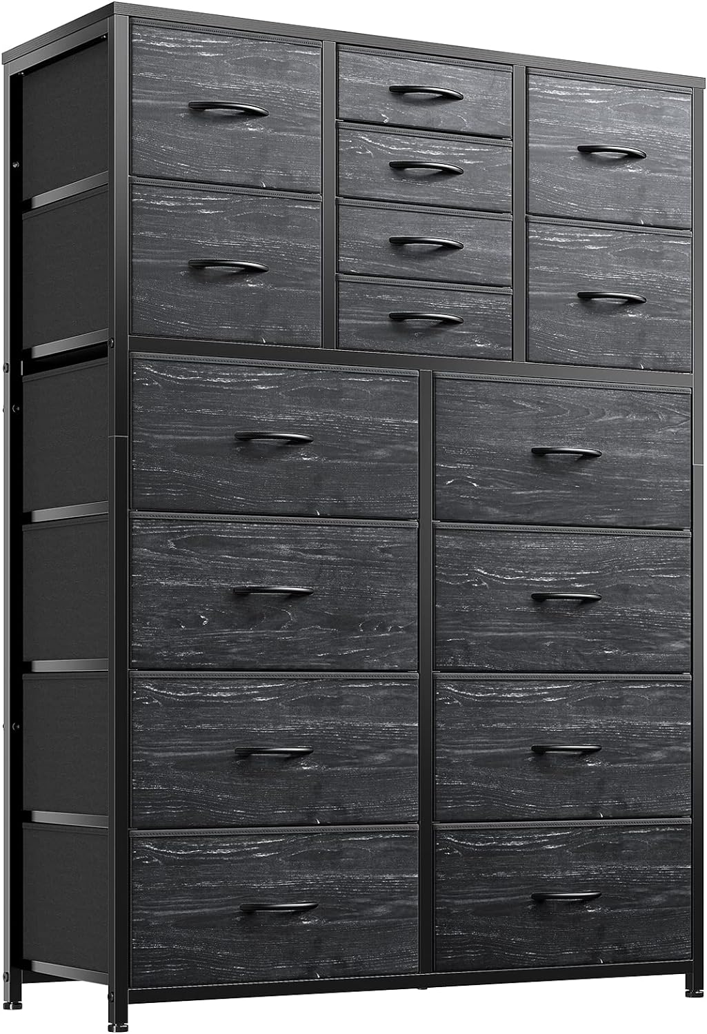 EnHomee Dresser, Dresser for Bedroom with 16 Drawer, Bedroom Dressers & Chests of Drawers, Black Dresser for Bedroom, Tall Dresser for Bedroom with Deep Drawers for Closet Entryway, Black Wood Veins