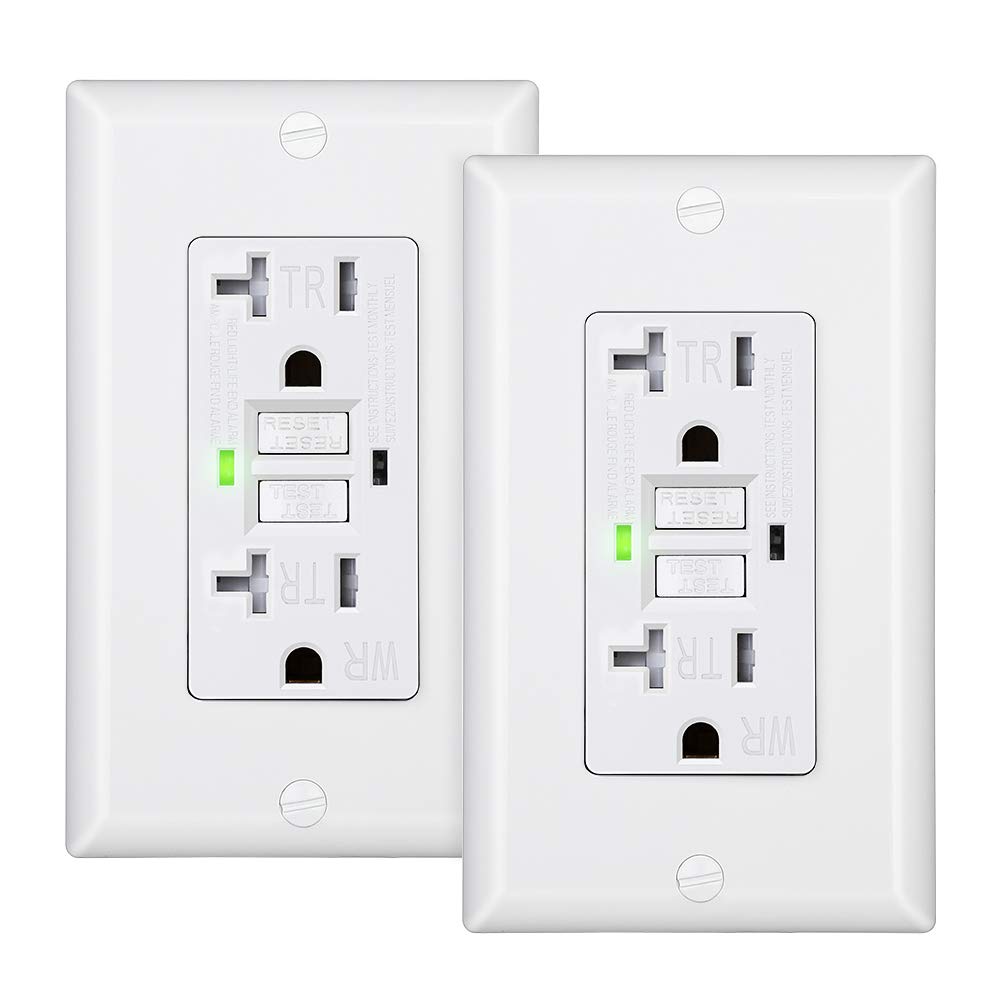 DEWENWILS 20A GFCI Outlet, 2-Pack Self-Test GFCI Receptacle with LED Indicator, Tamper Resistant, Weather Resistant, Wallplate Included, UL Listed, White