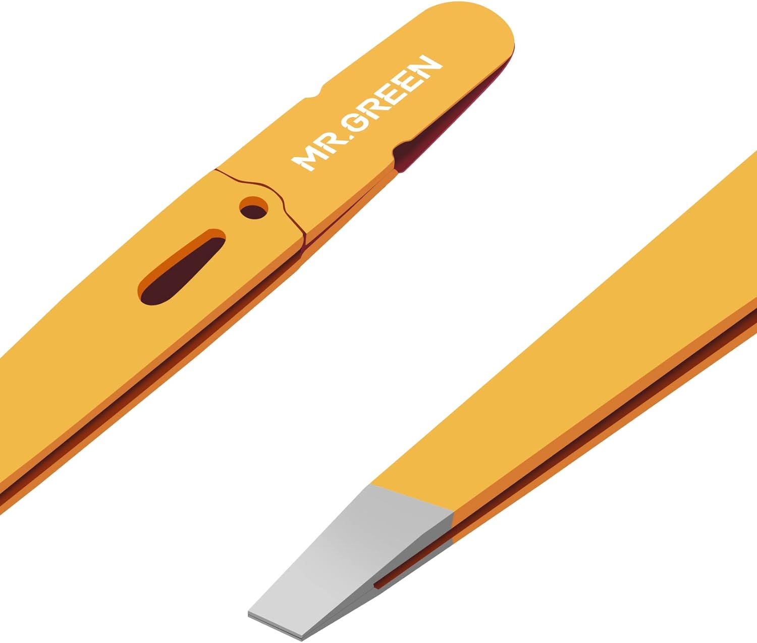 MR.GREEN Eyebrows Tweezers Colorful Beauty Fine Hairs Puller Makeup Tools Stainless Steel Slanted Eye Brow Clips Removal (Orange)