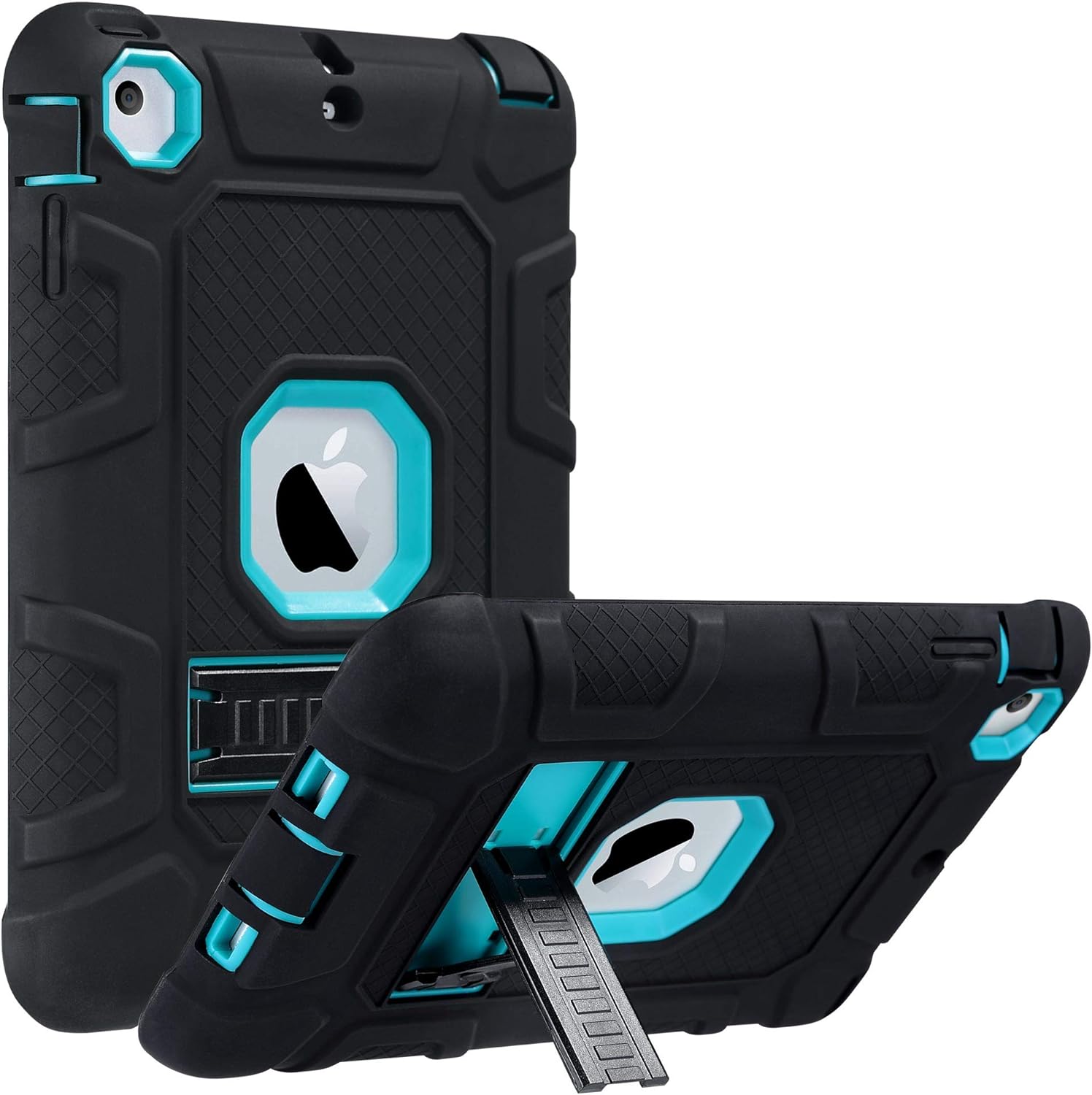 ULAK iPad Mini Case, iPad Mini 2 Case, iPad Mini 3 Case, (Not for iPad Mini 4) Three Layer Heavy Duty Shockproof Protective Case for iPad Mini,iPad Mini 2,iPad Mini 3 with Kickstand (Aqua Blue/Black)