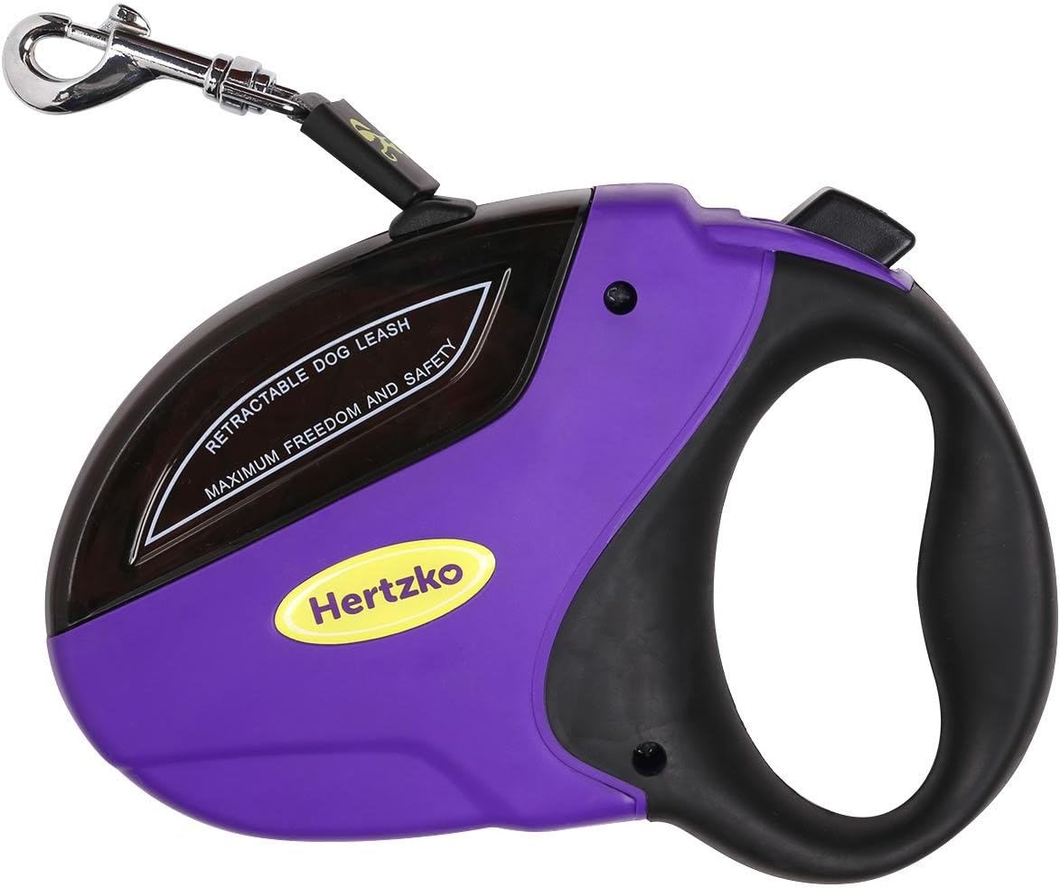 Hertzko Heavy Duty Retractable Dog Leash - Purple and Black, 16 Foot, Supports up to 110lbs - Ideal Retractable Dog Leashes for Small, Medium & Large Dogs, Heavy Duty Purple Dog Leash with Thick Rope