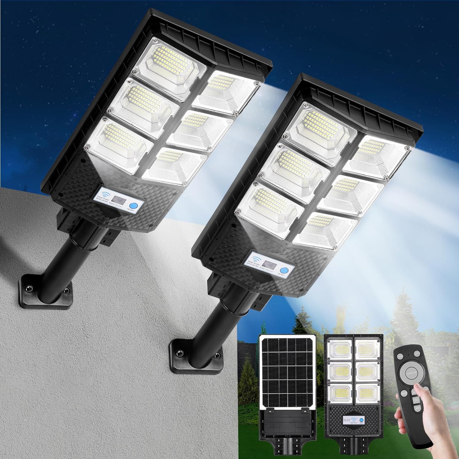 ZJOJO Solar Lights Outdoor Waterproof, 6500K 10000LM Solar Street Lights Outdoor Dusk to Dawn Wide Angle Motion Sensor and Remote, 336LEDs Solar Flood Light for Patio, Parking Lot & Driveway-2 Pack