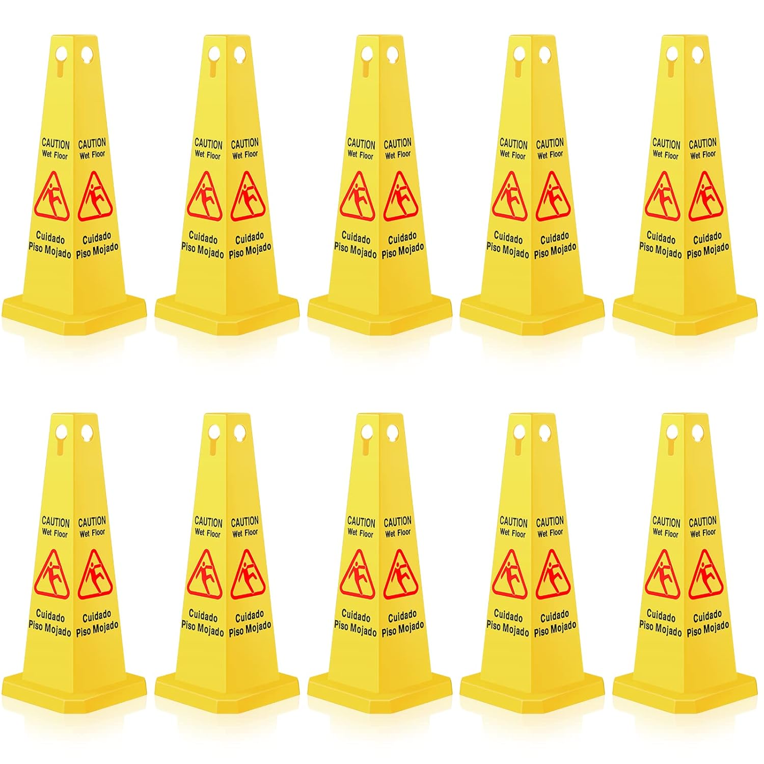 10 Pieces Floor Safety Cone Yellow Caution Wet Floor Sign 4 Sided Floor Wet Sign Public Caution Wet Floor Cone Yellow Avoid Fall Slip Accident for Indoors and Outdoors