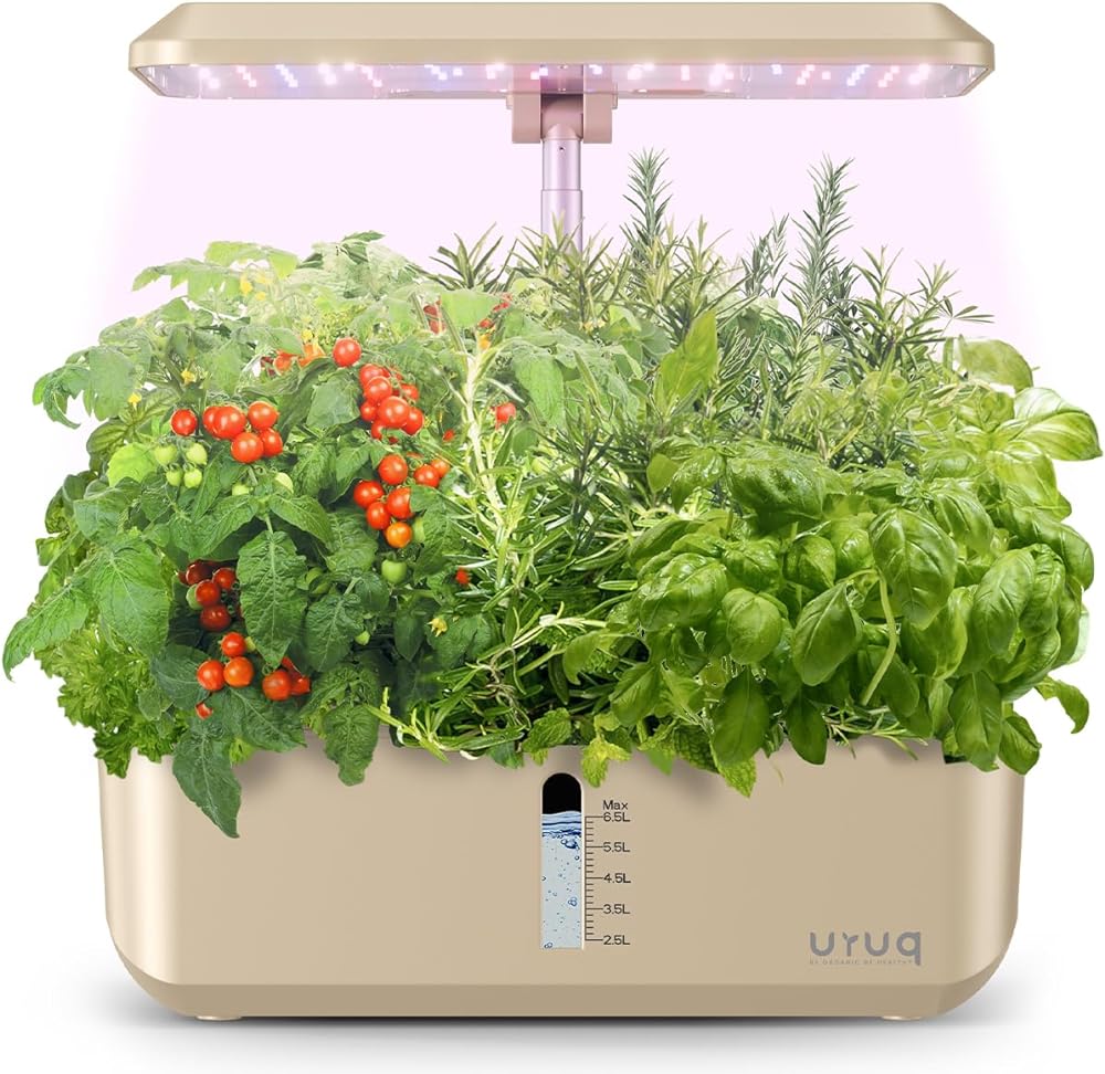 Hydroponics Growing System Indoor Garden: URUQ 12 Pods Indoor Gardening System with LED Grow Light Height Adjustable Plants Germination Kit Quiet Smart Pump - Hydroponic Planter Fresh Harvest Gold