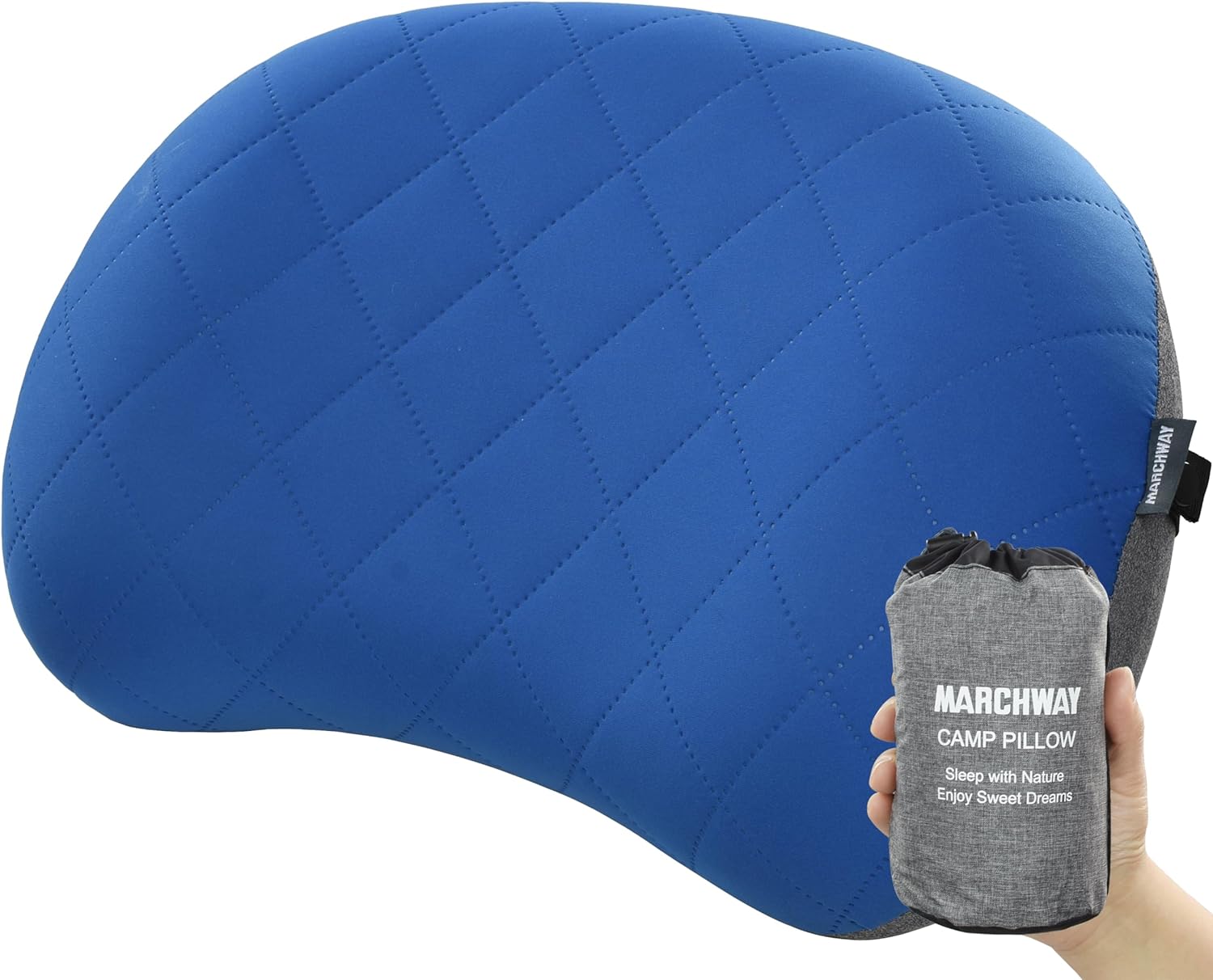 MARCHWAY Ultralight Inflatable Camping Pillow with Soft Washable Cover, Compact Compressible Portable Travel Air Pillow for Outdoor Camp, Sport, Hiking, Backpacking Sleep (Blue)