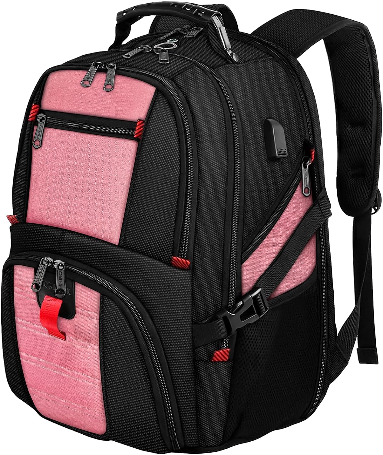 YOREPEK Travel Backpack, Extra Large 50L Laptop Backpacks for Men Women, Water Resistant College Backpack Airline Approved Business Work Bag with USB Charging Port Fits 17 Inch Computers, Pink