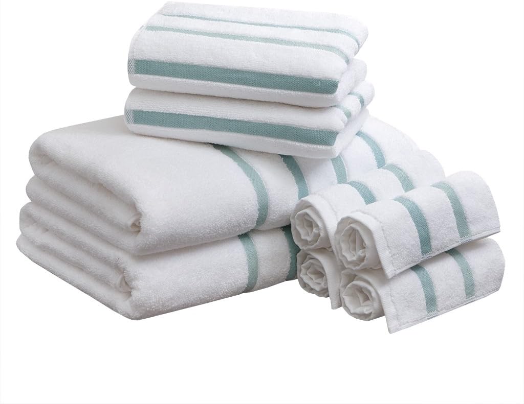 Received the towel a few days ago and I like how it is thinner and much softer than my other bath towels. I really like the hand towel. It absorbs water really well and the design is perfect for my bathroom color coordination.
