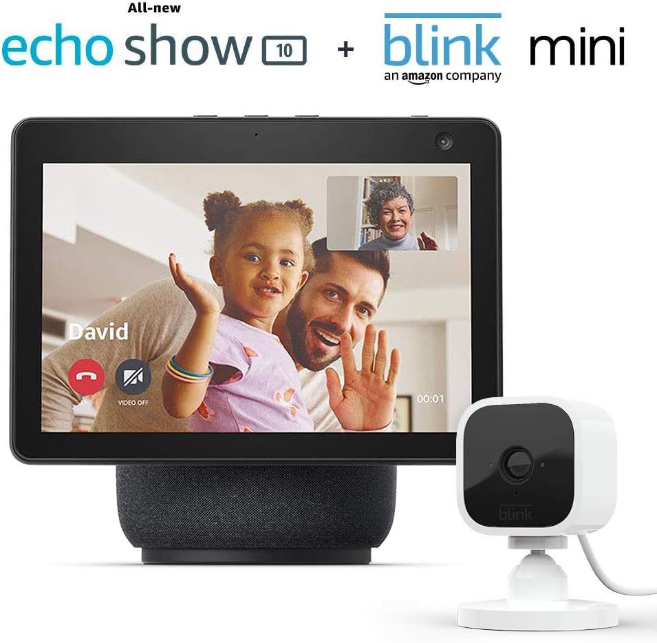 Echo Show 10 (3rd Gen) | Charcoal with Blink Mini Indoor Smart Security Camera, 1080 HD with Motion Detection