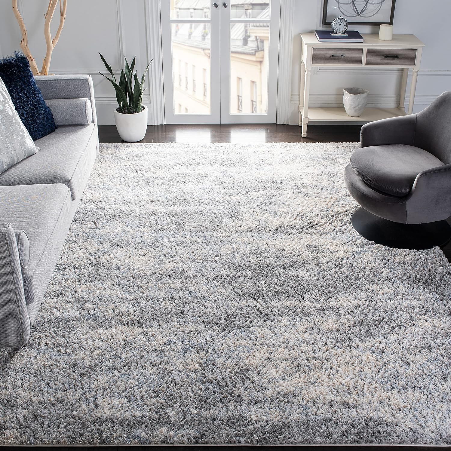 SAFAVIEH Berber Shag Collection Area Rug - 5'3 x 7'6, Grey Blue & Cream, Abstract Design, Non-Shedding & Easy Care, 1.2-inch Thick Ideal for High Traffic Areas in Living Room, Bedroom (BER219G)