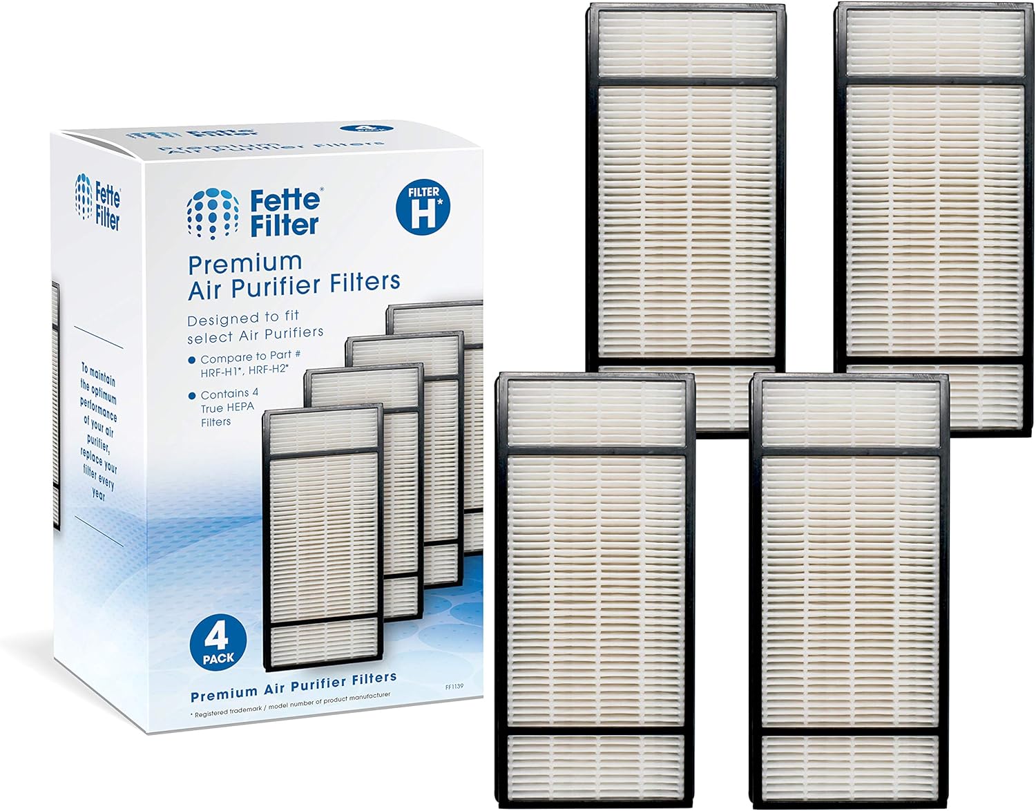 Fette Filter - Premium True Hepa H13 Filter H Compatible with Honeywell HEPA Tower Model HPA-050 HPA-060 HPA-061 HPA-150 HPA-160 HHT-055 HHT-155 (QTY4) Part # HRF-H1 HRF-H2 Filter H