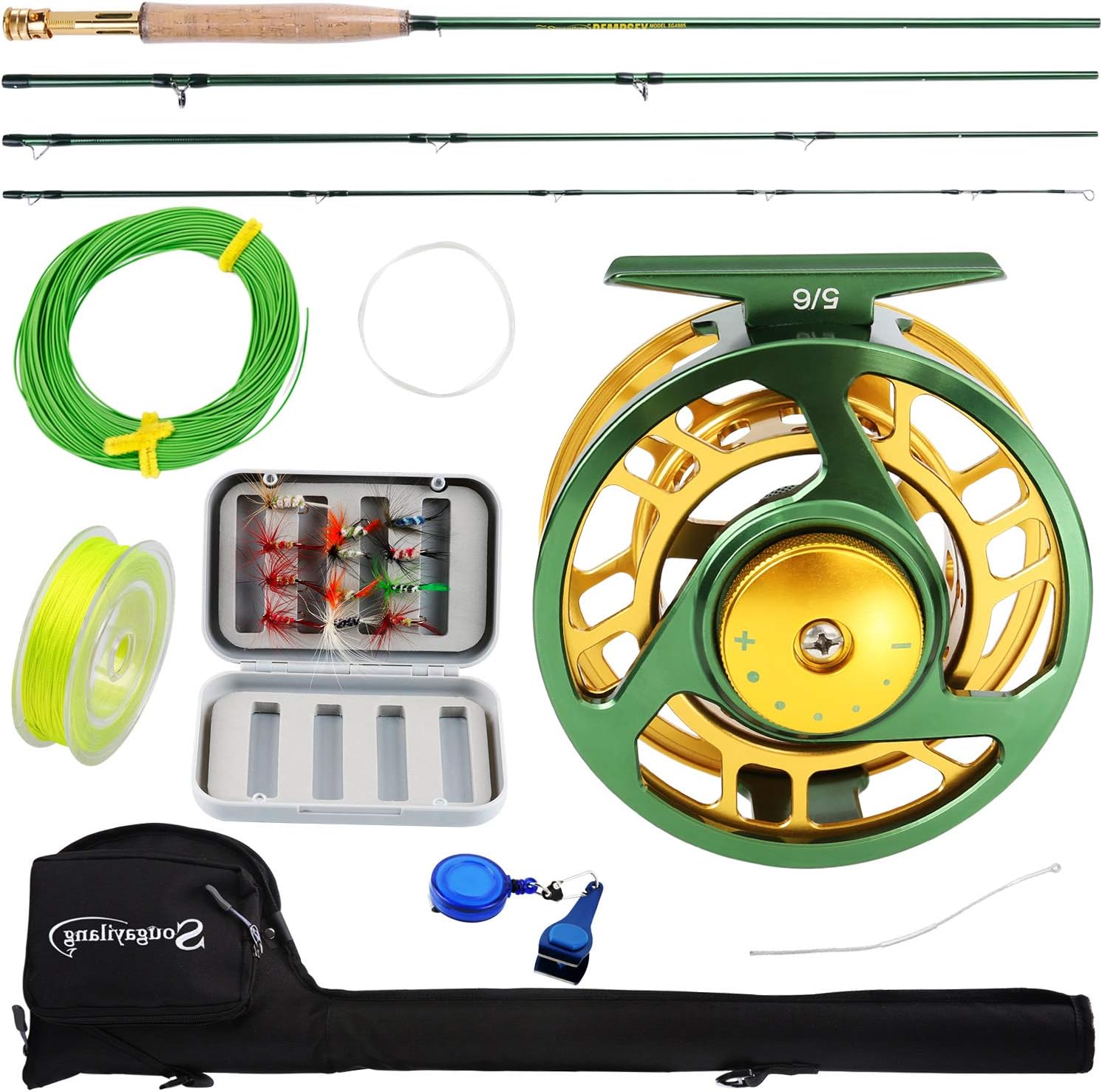 Sougayilang Fly Fishing Rod Reel Combos with Lightweight Portable Fly Rod and CNC-machined Aluminum Alloy Fly Reel,Fly Fishing Complete Starter Package