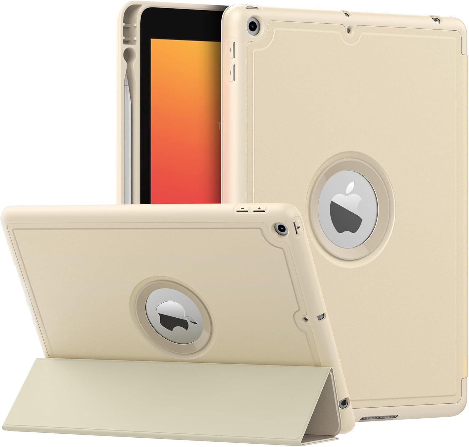 MoKo Case for iPad 9th Generation 2021 / iPad 8th Generation 2020 / iPad 7th Generation 2019 with Pen Holder, iPad 10.2 Case with Soft TPU Back Stand Cover, Auto Wake/Sleep, Champagne Gold