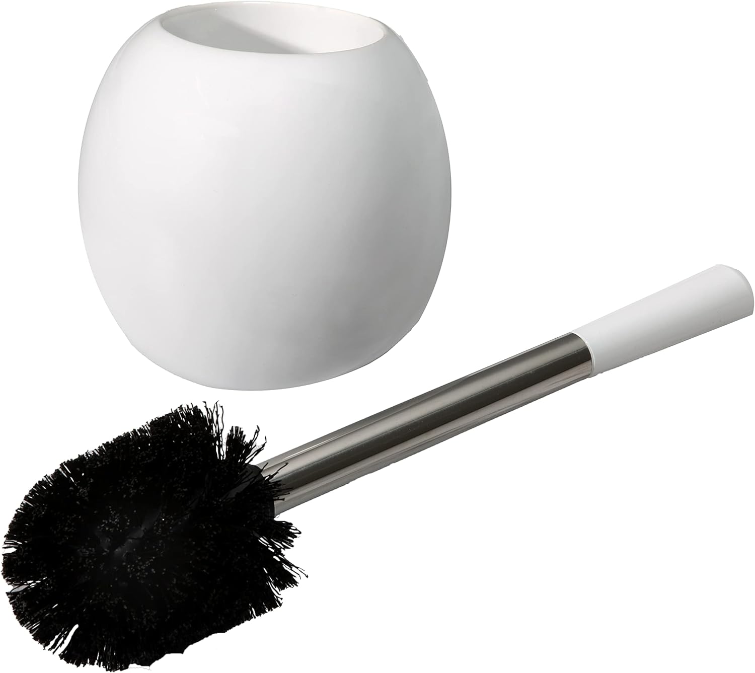 Bath Bliss Ceramic Dome Brush & Holder Set, Decorative, Modern, Freestanding, Heavy Duty Cleaning Toilet-Brushes, (Pack of 1), White