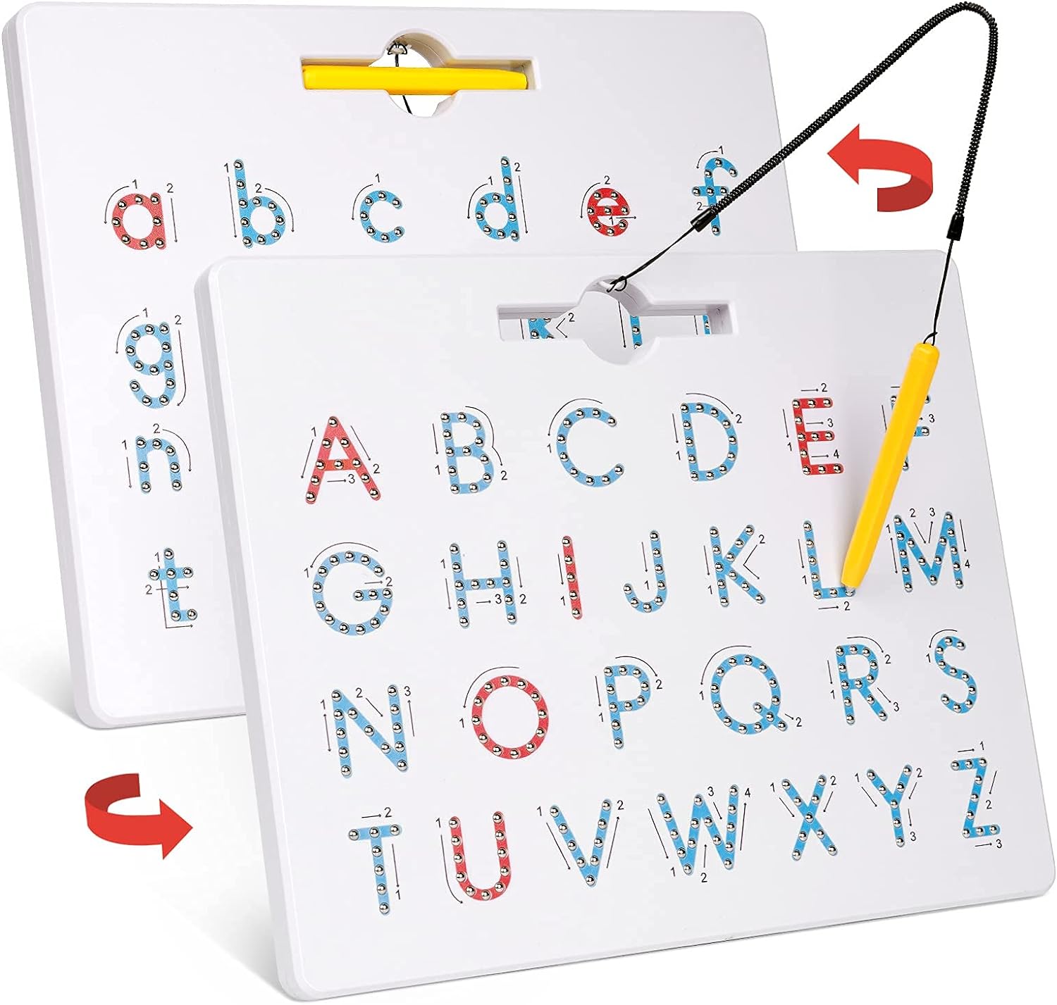 Gamenote Double Sided Magnetic Letter Board - 2 in 1 Alphabet Magnets Tracing Board for Toddlers ABC Letters Uppercase & Lowercase Practicing Learning Education Toys