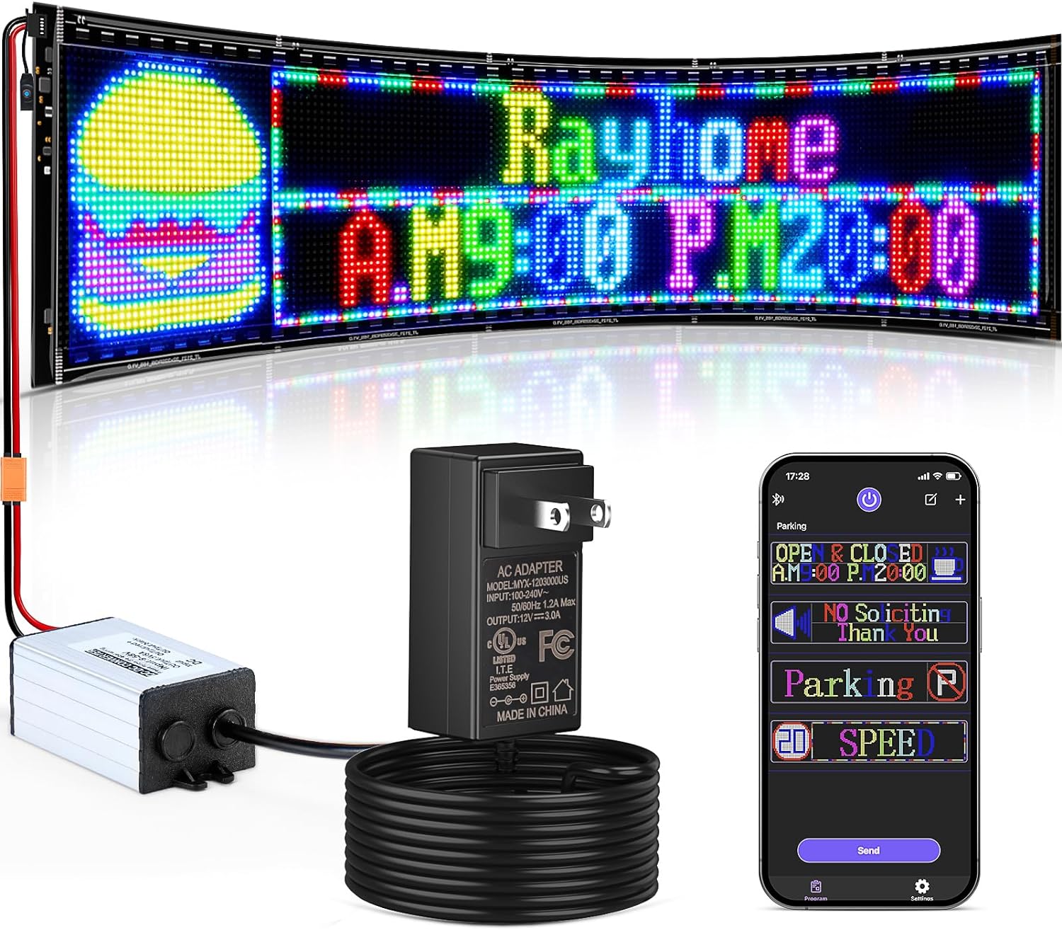 RAYHOME Double Row Huge Bright Advertising Programmable LED Sign, 31''x8'' Flexible 24V/2A Digital Scrolling LED Light Sign Custom Text Message Pattern LED Display for Store Car Hotel.