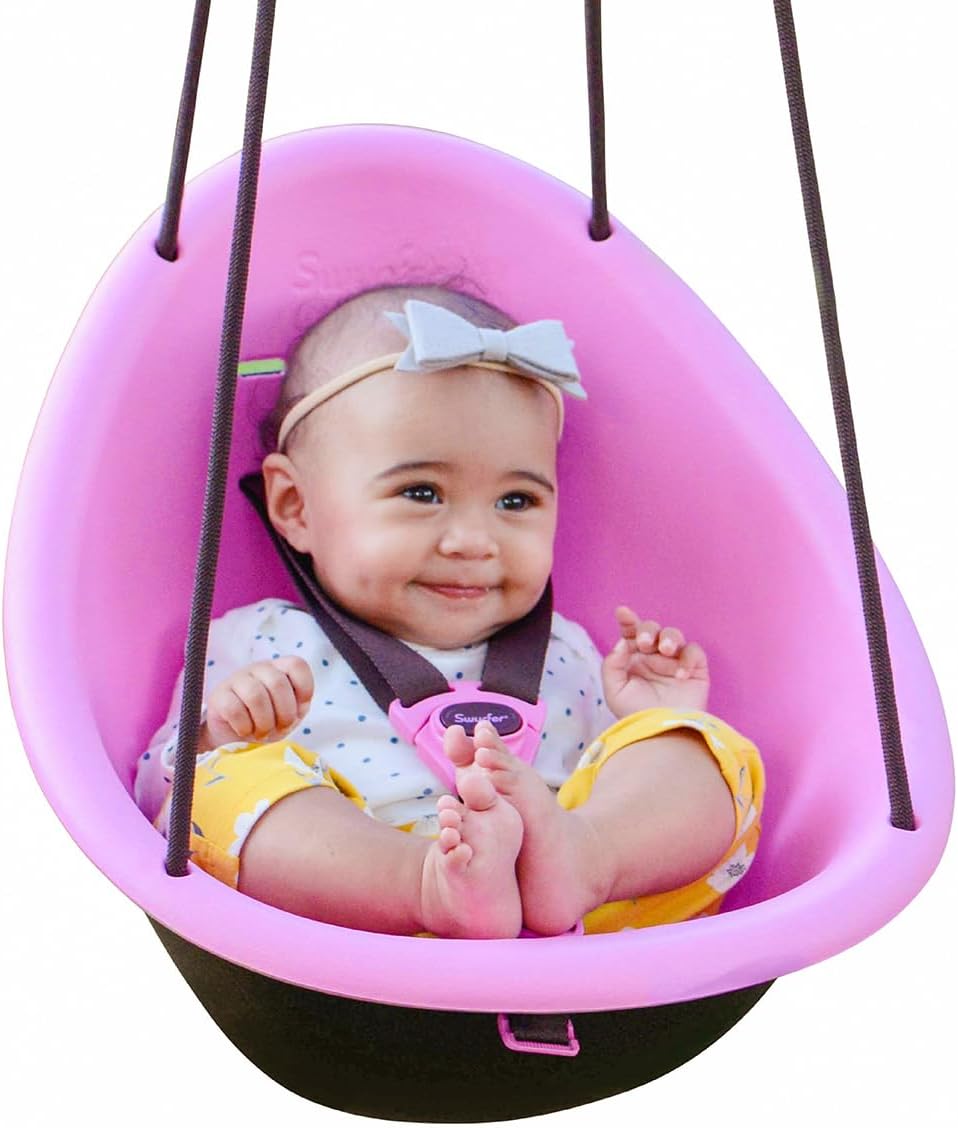 Swurfer Kiwi Toddler Swing  Comfy Baby Swing Outdoor, 3-Point Adjustable Safety Harness, Safe Quick Click Locking System, Foam-Lined Shell, Blister-Free Rope, Easy Installation, Age 9 Months and Up