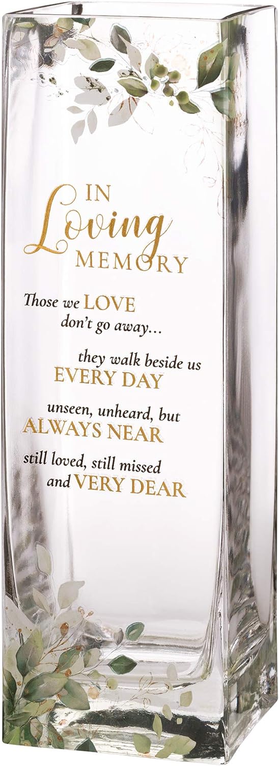 Lillian Rose Botanical Theme Memorial Flower Vase with Sympathy Verse, 3.15x3.15x9.75, Multi