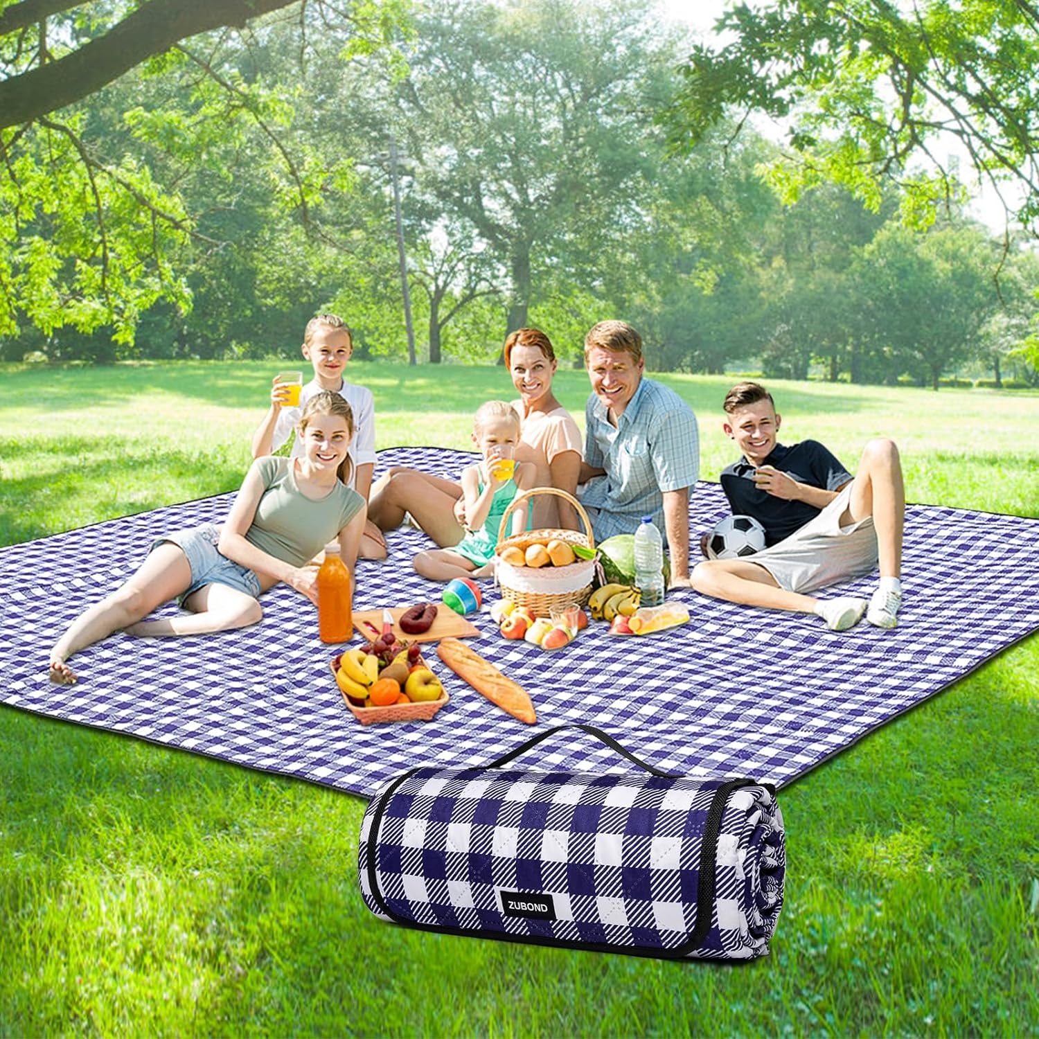 Picnic Blankets Outdoor Blanket Waterproof, 80'x80' Extra Large Beach Blanket Sandproof Foldable Machine Washable, Vintage Gingham Picnic Mat Grass Lawn Park Family Camping Party Music Festival