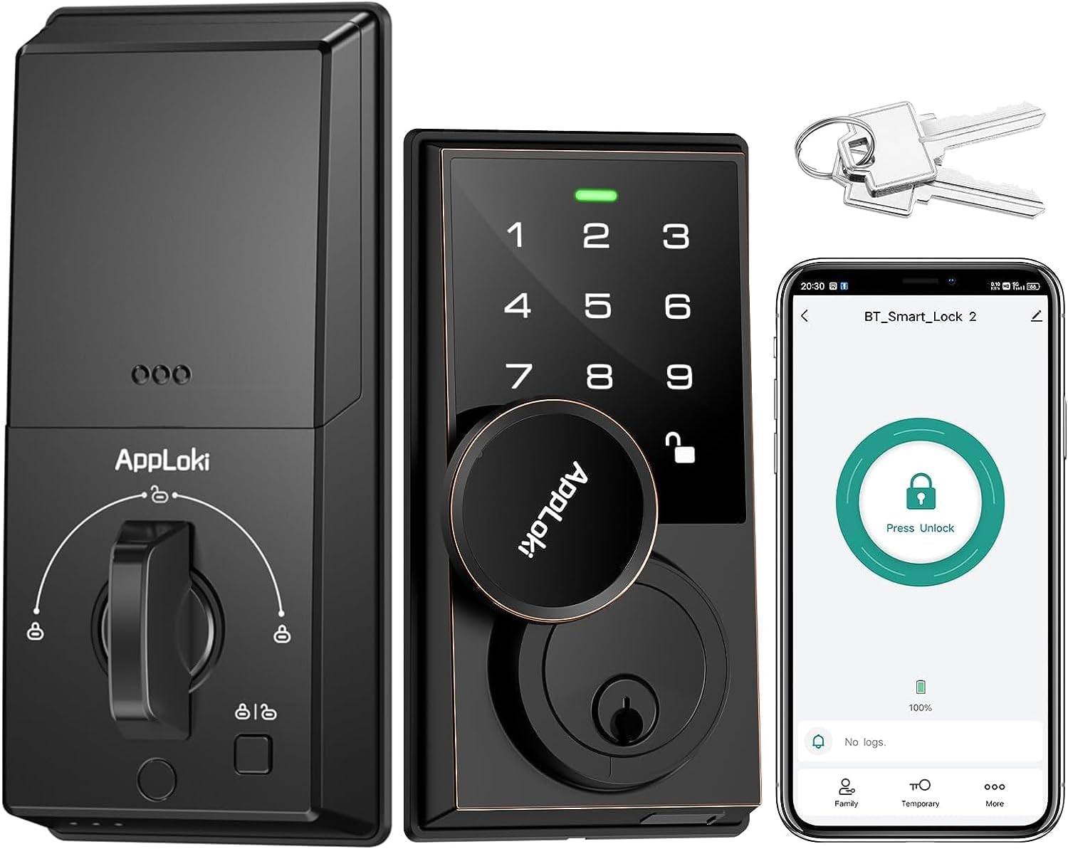 Smart Lock, Keyless Entry Door Lock with Bluetooth/Alexa Voice Control, Touchscreen Keypad Deadbolt APP, E-Key, Code, Key, Auto-Lock, Front for Home Apartment Hotel