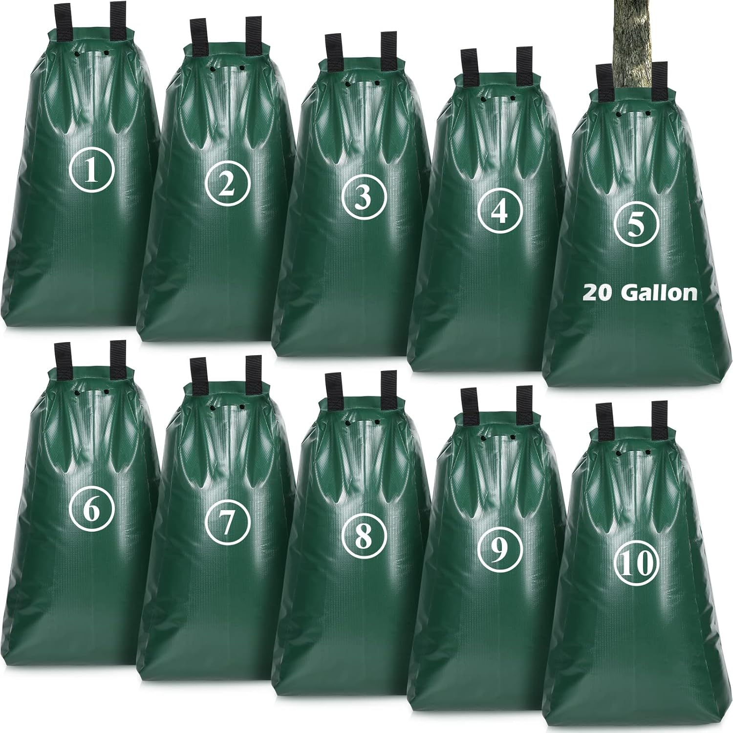 10 Pack 20 Gallon Tree Watering Bags Bulk, PVC Slow Release Watering Bag for Trees Reusable Heavy Duty Tree Irrigation Bags Watering Tree Equipment for Newly Planted Transplanted Trees (400g/sm)