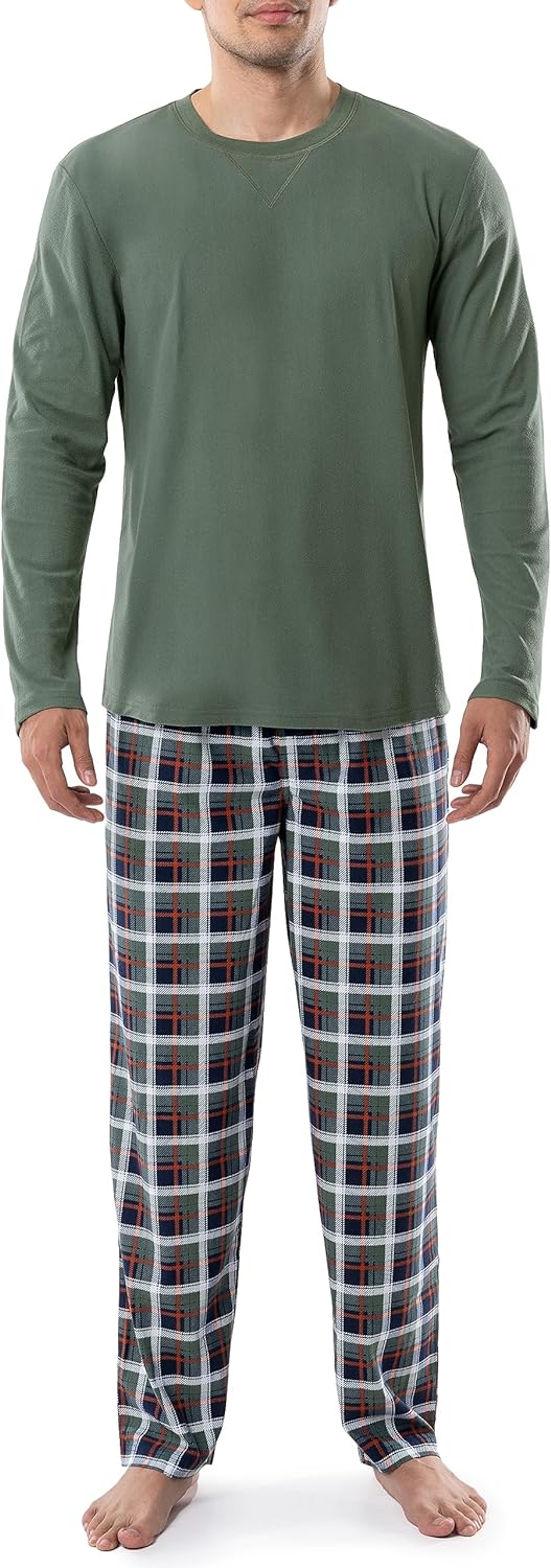 IZOD Men's Flannel-Fleece Long Sleeve Top and Pant Sleep Set