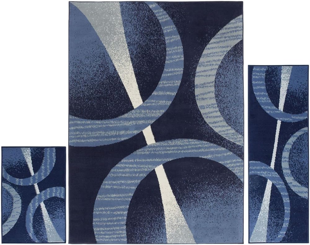 Home Dynamix Area Rug 3 Piece Set (4&#39;11&#34; x6&#39;11,1&#39;8 x4&#39;11,1&#39;8 x2&#39;8), Geometric Navy Blue (Ariana Arcata HD5194-300)