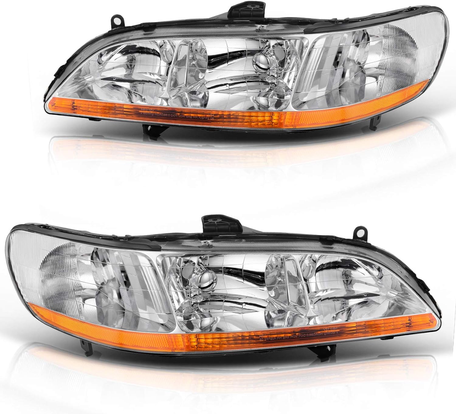 DWVO Headlights Assembly Compatible with 98-02 1998 1999 2000 2001 2002 Accord Chrome Housing Headlamp