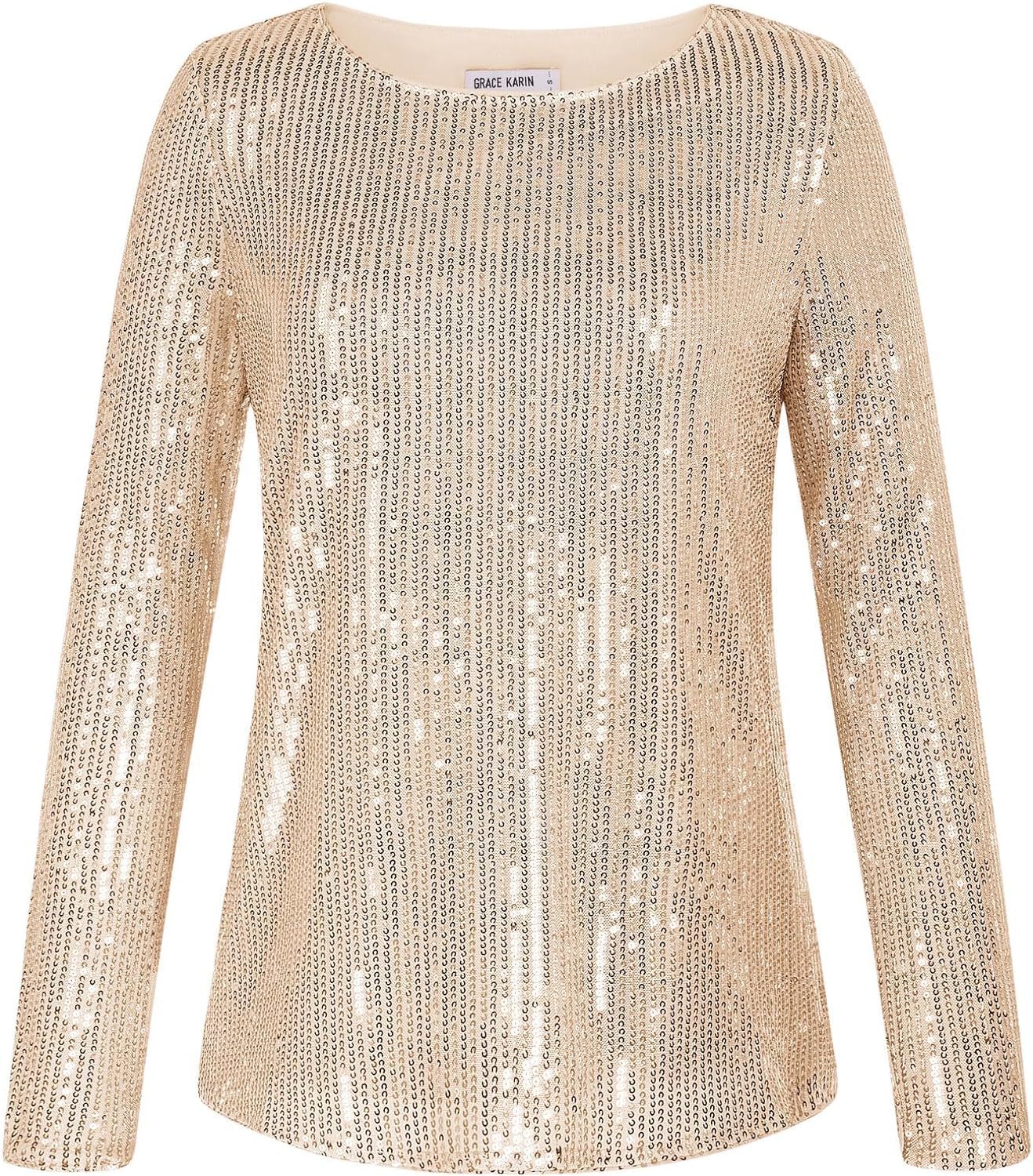 GRACE KARIN Sequin Tops for Women Sparkly Top Glitter Evening Party Shiny Split Mesh Back Long Sleeve Blouses