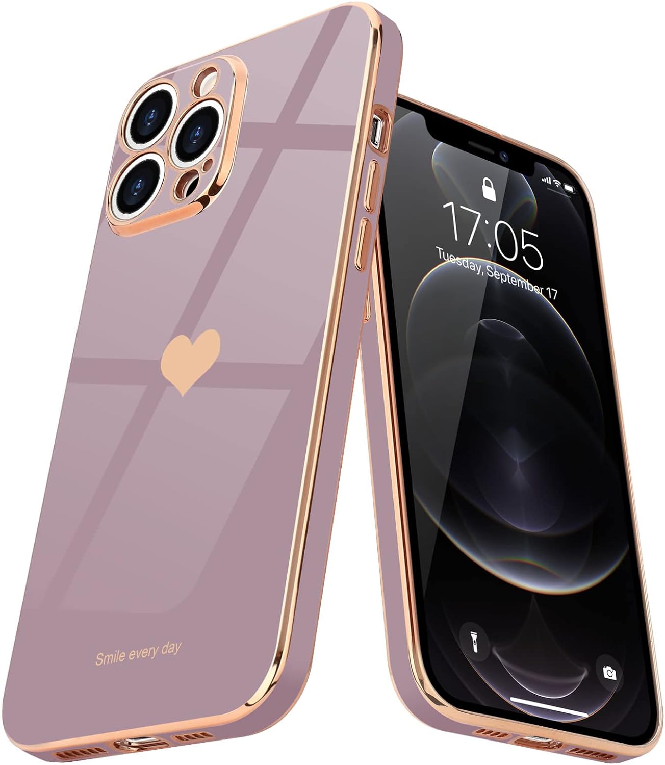 Teageo Compatible with iPhone 12 Pro Case for Girl Women Cute Love-Heart Luxury Plating Soft Back Cover Raised Camera Protection Bumper Silicone Shockproof Phone Case for iPhone 12 Pro, Lavender