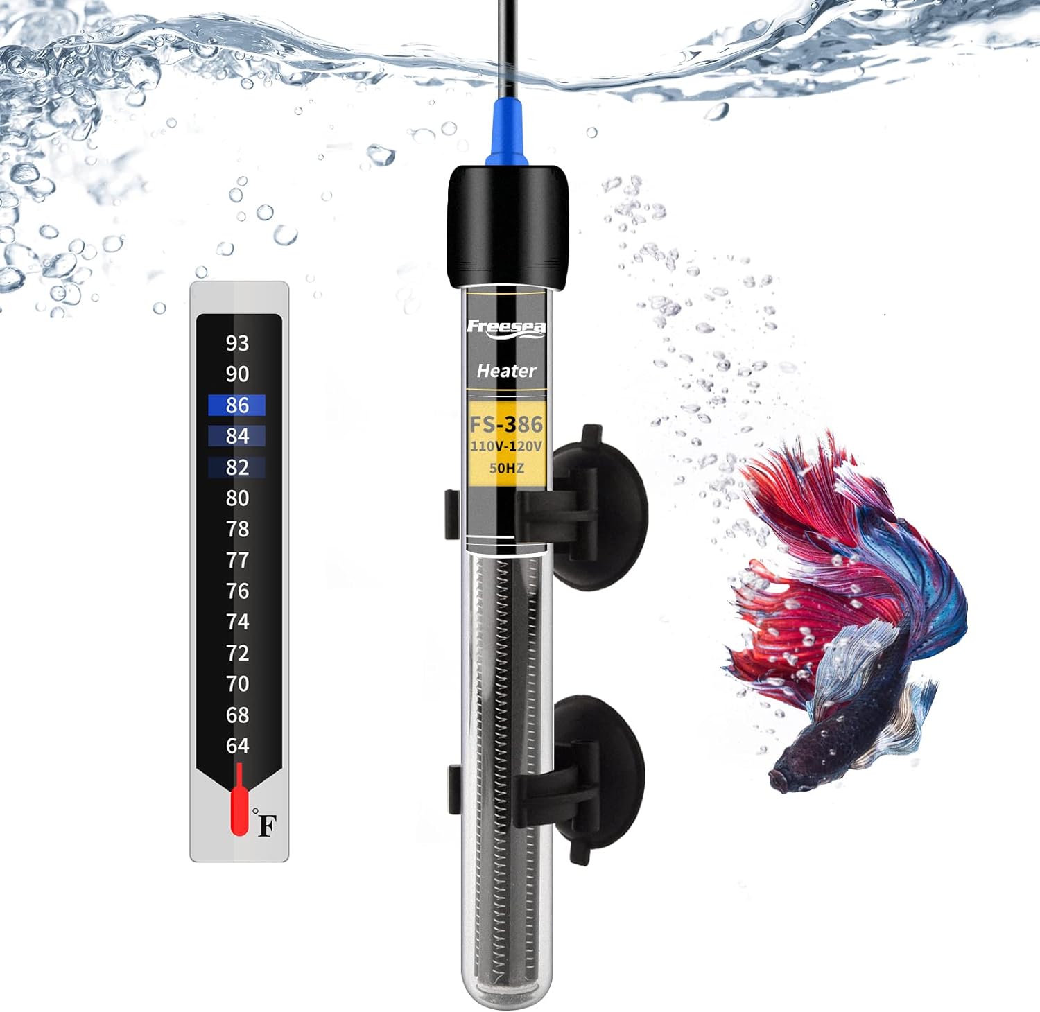 FREESEA Aquarium Fish Tank Heater: 300 Watt Submersible Heater Adjustable Thermostat for Large 30-75 Gallon Betta | Turtle