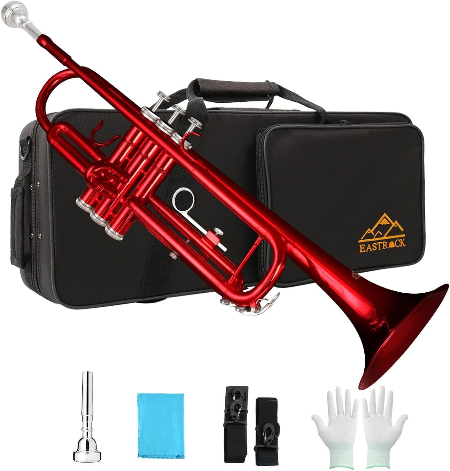 EASTROCK Bb Trumpet Standard Trumpet Set with Carrying Case,Gloves, 7C Mouthpiece and Cleaning Kit (Red)