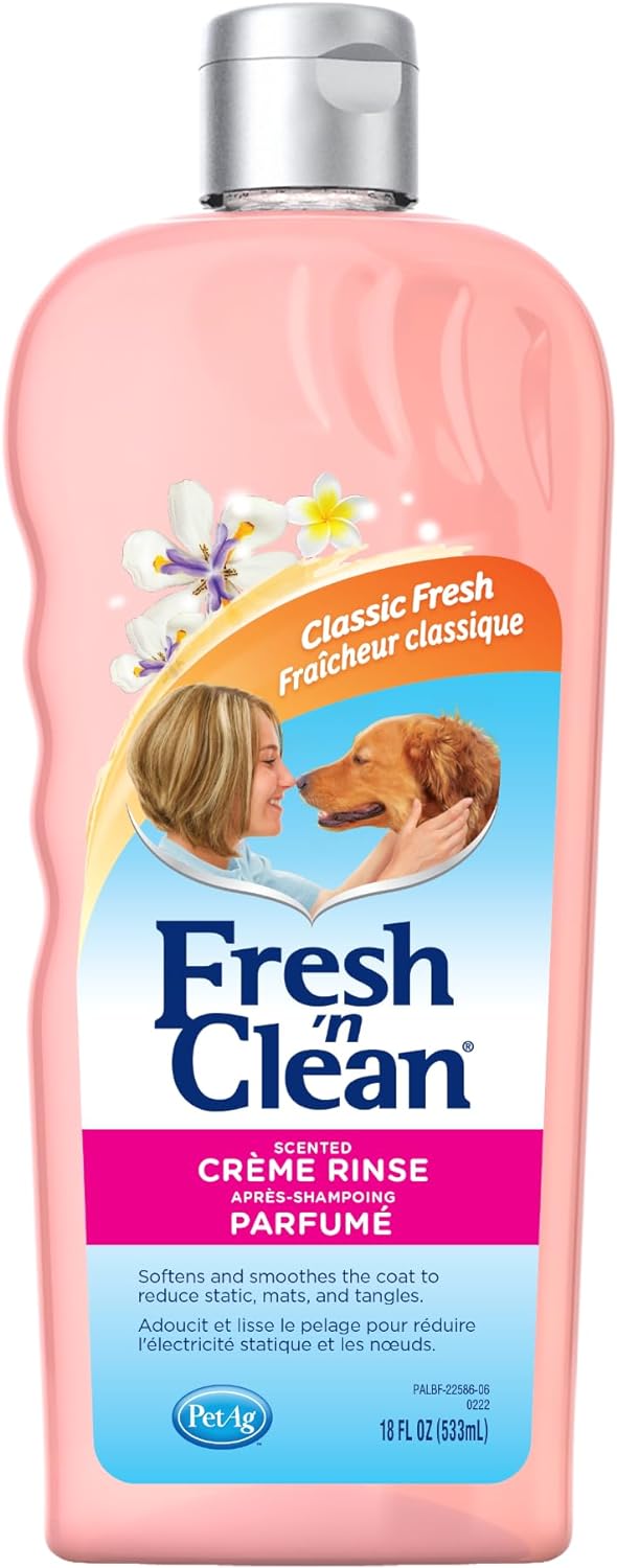 Pet-Ag Fresh n Clean Scented Creme Rinse Conditioner, Classic Fresh Scent - 18 oz - Reduces Mats and Tangles with Vitamin E & Aloe Vera - Strengthens & Repairs Coats - Soap Free