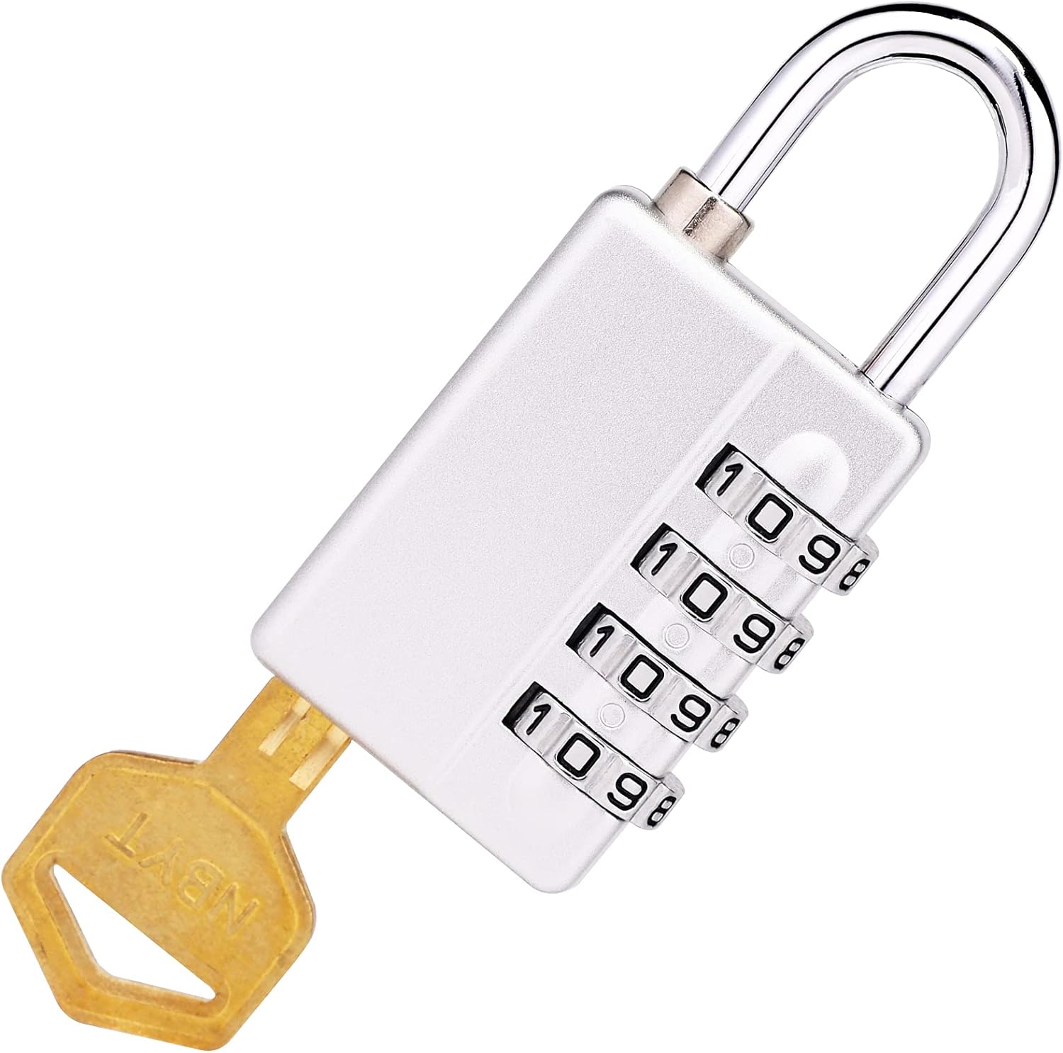 Combination Padlock, 4 Digit Resettable Security with Master Key, Waterproof, Silver