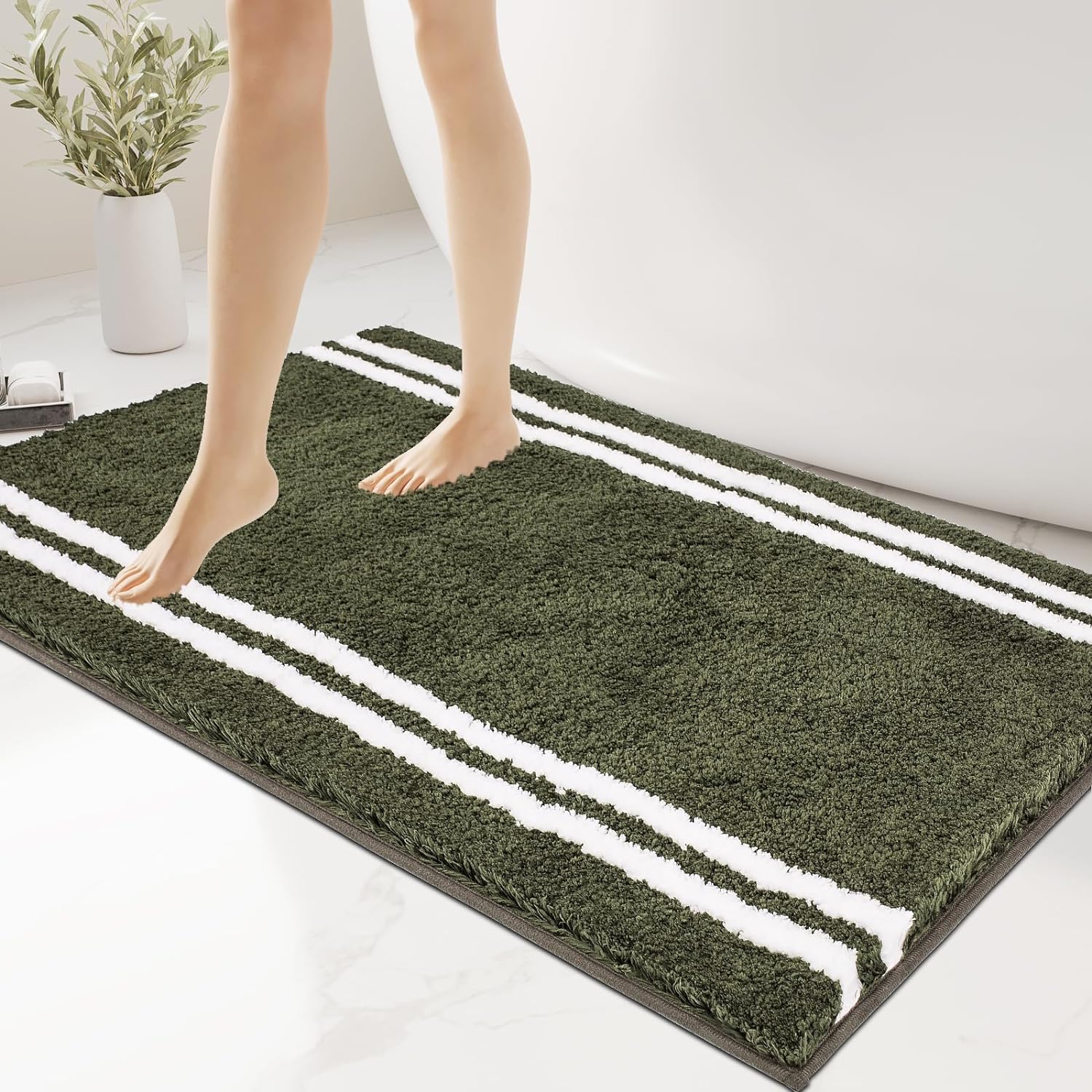 PURRUGS Non-Slip Bathroom Rug 30" x 46" - Super Absorbent & Quick Dry Shaggy Microfiber Bath Mat, Machine Washable Plush Throw Rug for Bathtub, Shower and Sink, Green