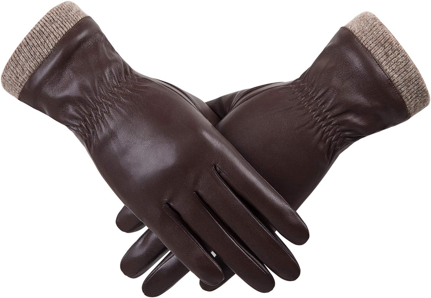 REDESS Winter Leather Gloves for Women, Wool Fleece Lined Warm Gloves, Touchscreen Texting Thick Thermal Snow Driving Gloves