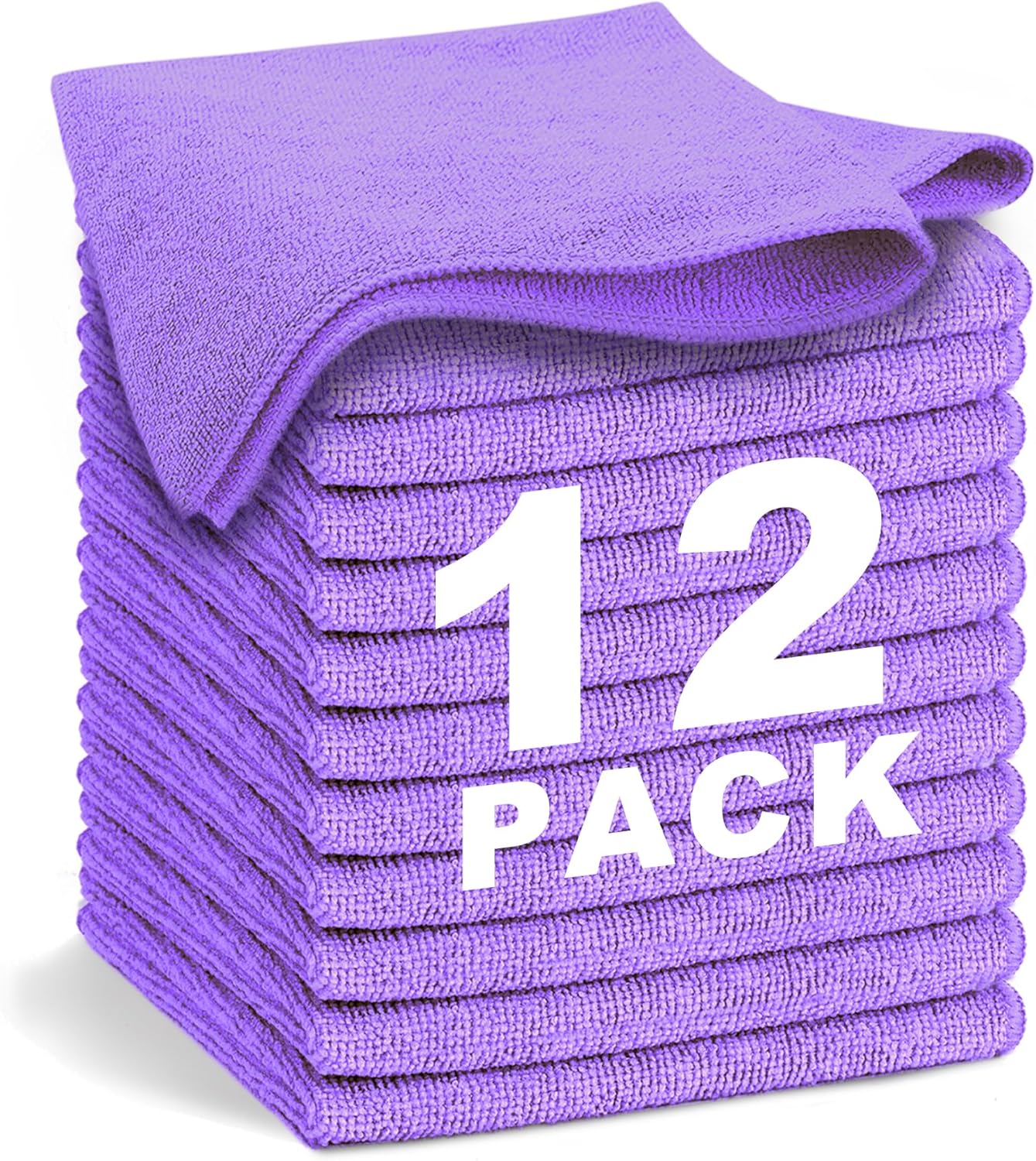 Purple Microfiber Cleaning Cloth 13x13, Ultra Soft Absorbent Microfiber Cleaning Rags for Housekeeping Cleaning Supplies, Lint Free Reusable Cleaning Cloths for House Washable, Pack of 12