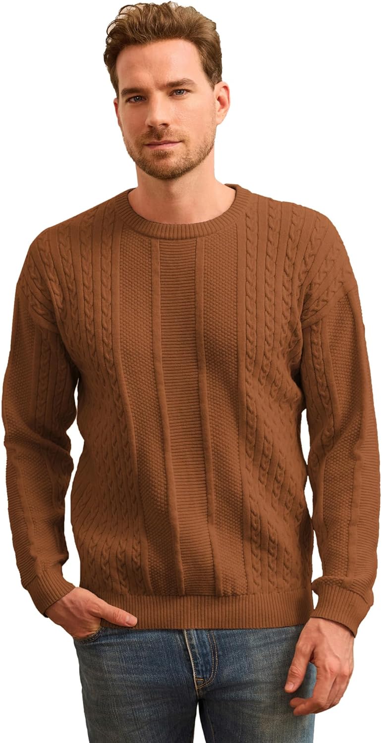 GRACE KARIN Men' Crewneck Pullover Sweaters Classic Casual Knitted Cable Sweaters with Ribbing Edge