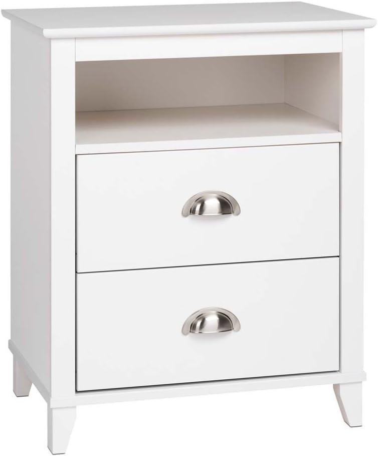 Prepac Yaletown Traditional 2-Drawer Tall Nightstand Side Table, Bedside Table with 2 Drawers and Open Shelf 16 D x 23 W x 28 H, White, WDNH-1202-1