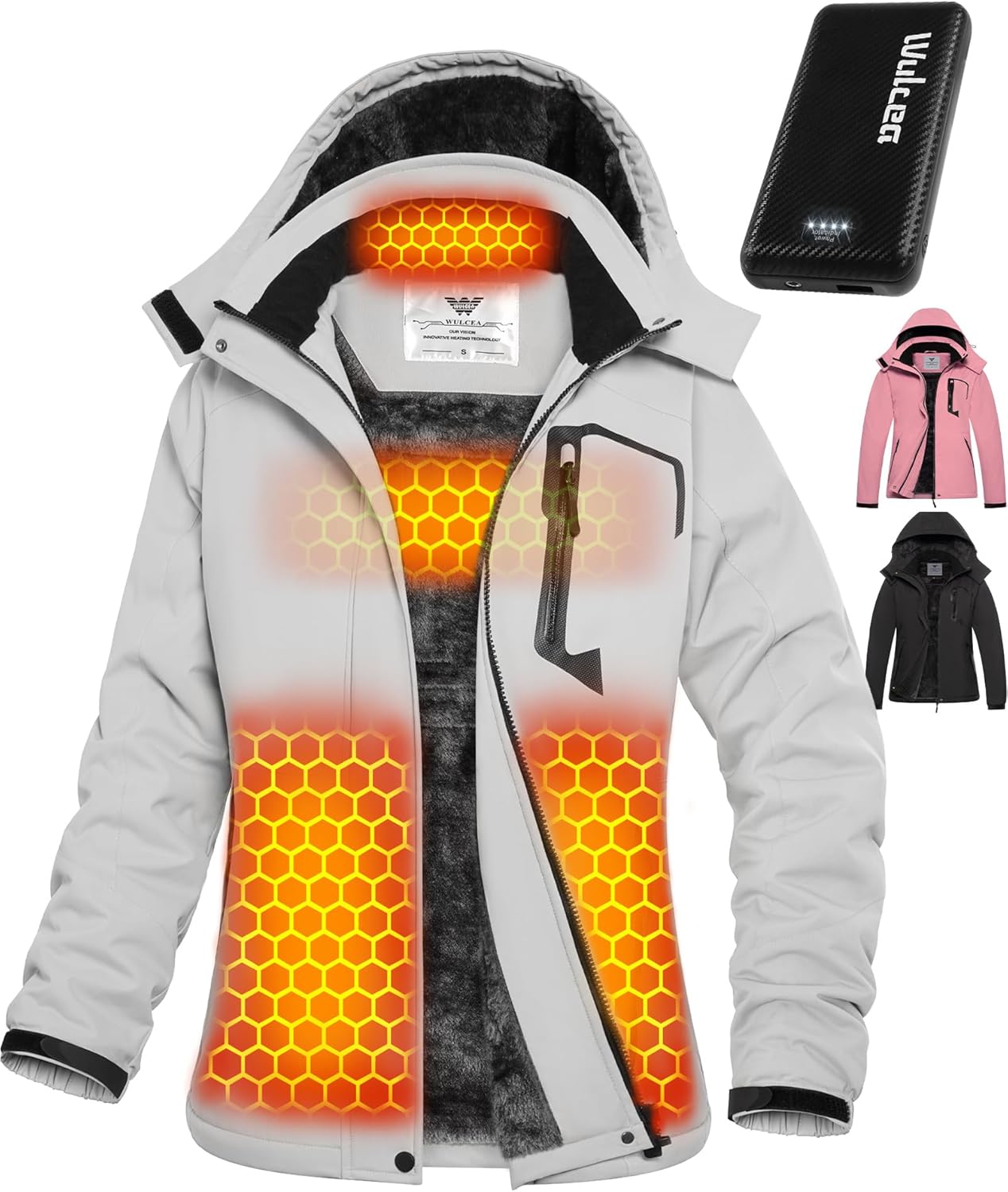 Wulcea Women Graphene Heated Jacket Battery Pack Charger Ladies Electric Warming Coat