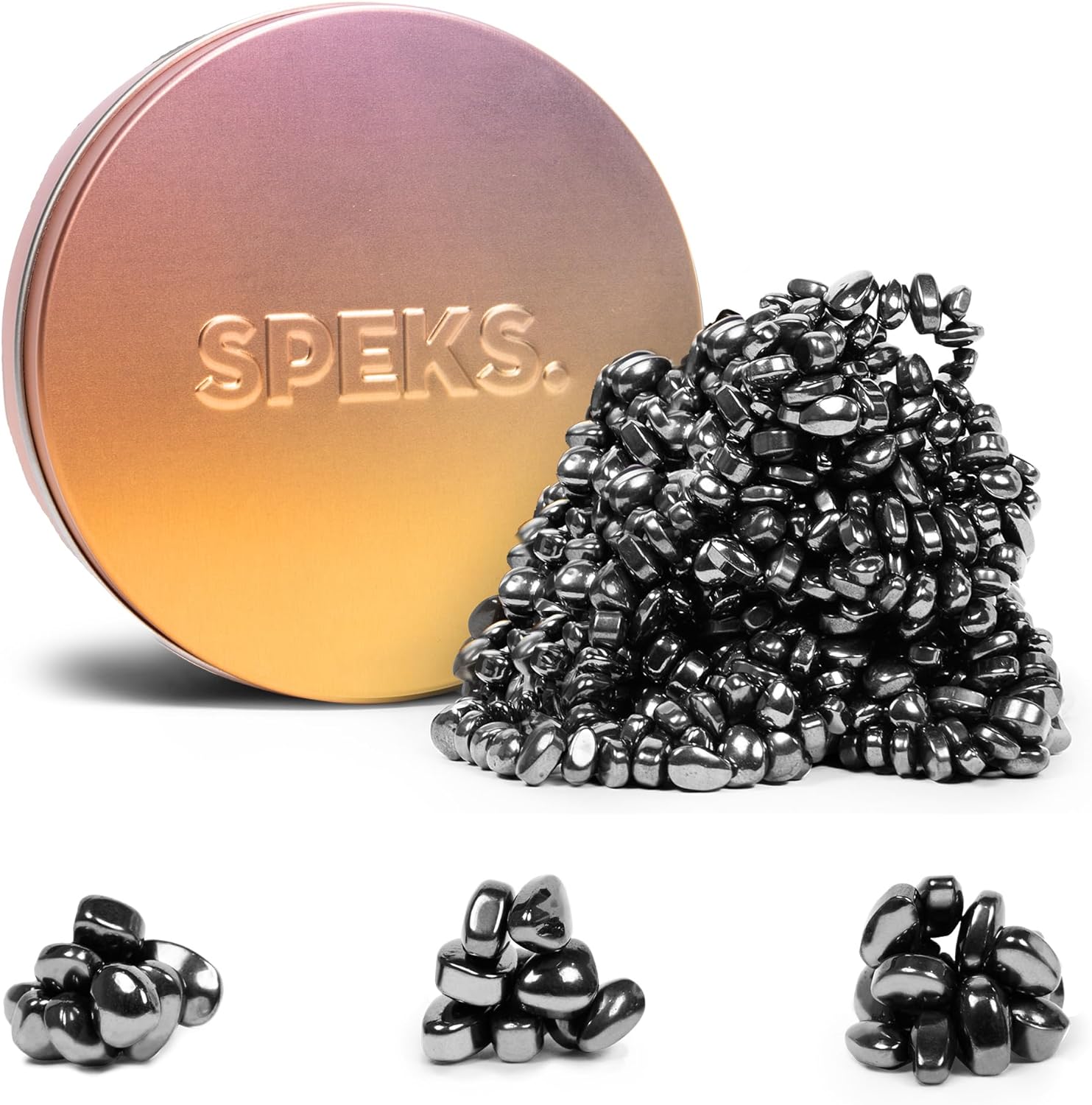 Speks Crags Ferrite Putty | Over 500 Smooth Ferrite Stones in a Metal Tin | Fun Quiet Fidget Toys for Adults and ADHD Desk Toys for Office | Pink Gradient, 300g