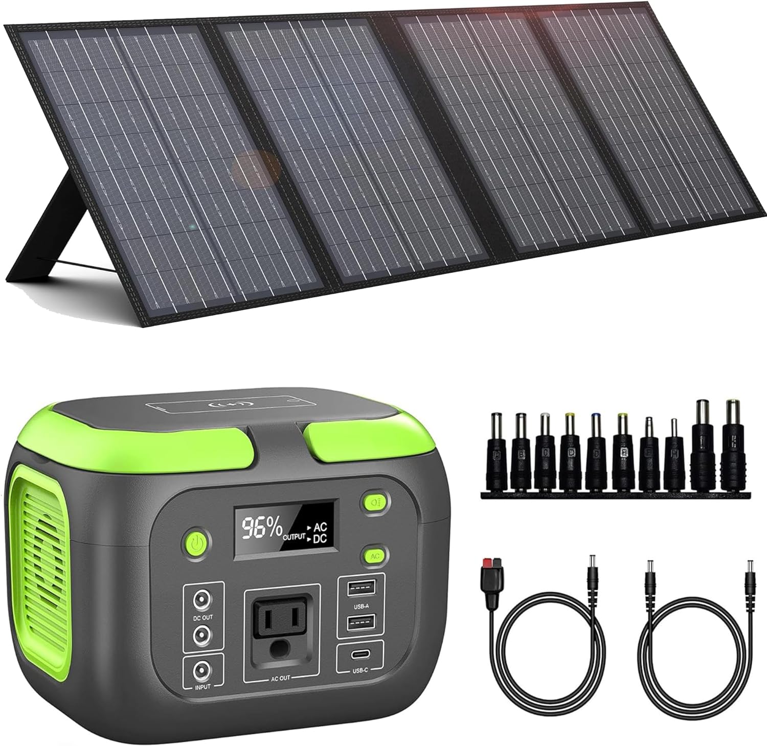 SinKeu 200W Portable Power Station with 60W Foldable Solar Panel with Fast Wireless Charger for Outdoors Camping Travel Hunting Emergency